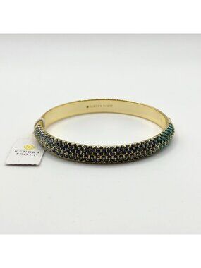 NWT Kendra Scott Mikki Pave Gold Tone Bangle Bracelet Green Blue Stones